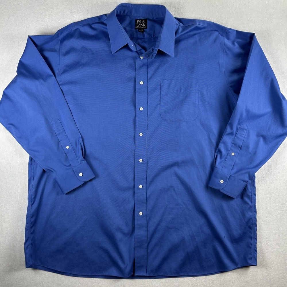 Jos A Bank Traveler Dress Shirt Mens 18.5x35 Blue Button Down‎ Long Sleeve
